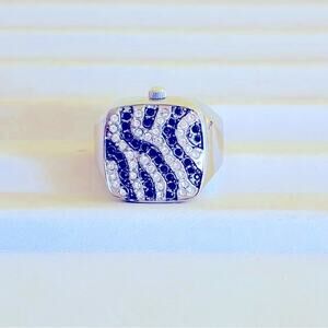 Watch Ring Gossip Vintage Stretch Band Rhinestones Quartz Bezel Silver Tone